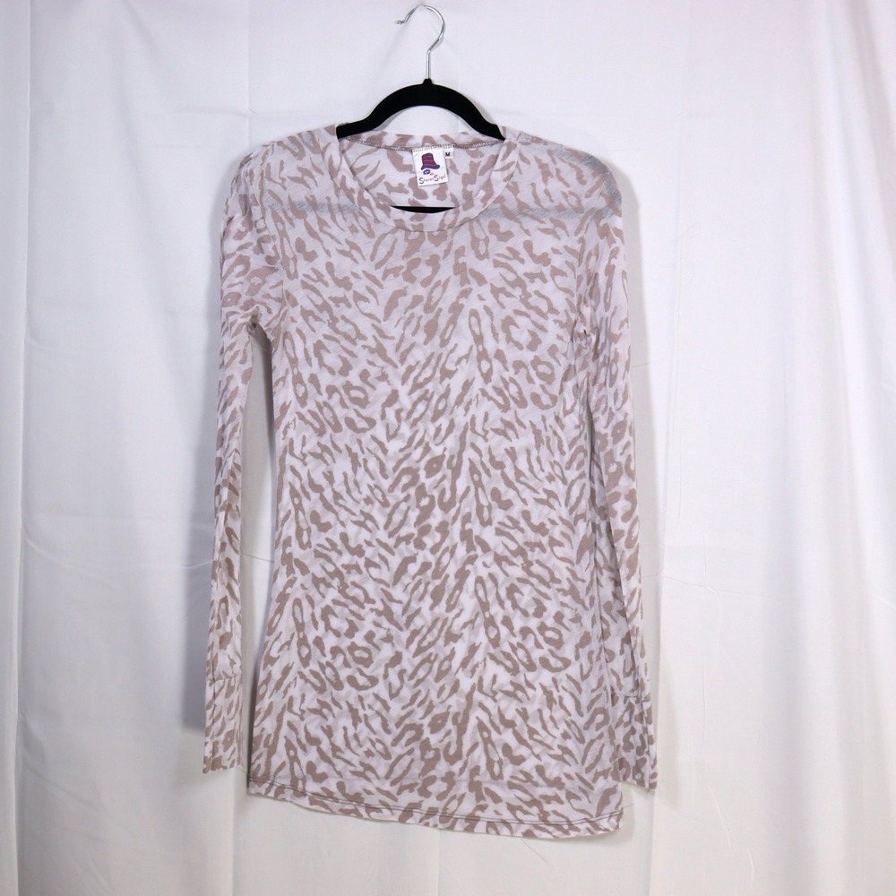 Sharon Segal Long Sleeve Top Medium Tan Womens Animal Print Sheer Lightweight